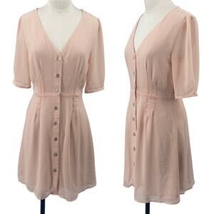 Aritzia Wilfred Freya Mini Dress Chiffon Silky Button Front Rose Quartz Pink 4